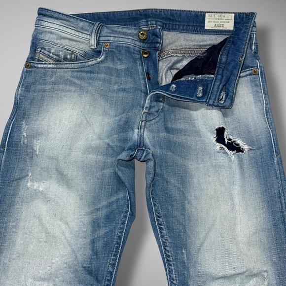 Diesel Jeans Mens 30x32 Blue Akee‎ Regular Slim Tapered Stretch Distressed 0854V - Picture 12 of 16